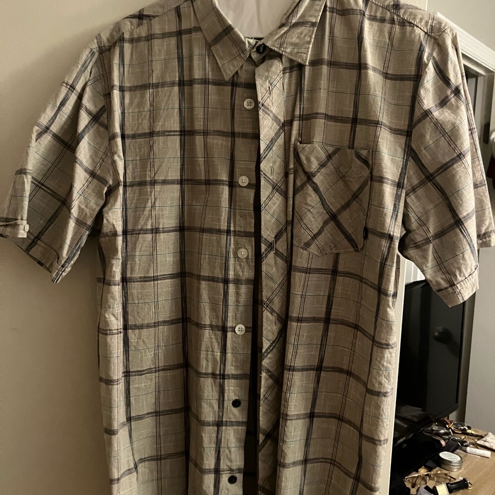 Vans Men's Tan Plaid Button Down Shirt